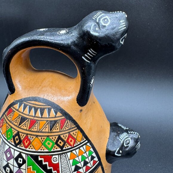 Peruvian handmade and hand-painted red clay pitcher / jug Eclectic Decor Pottery - Picture 4 of 8